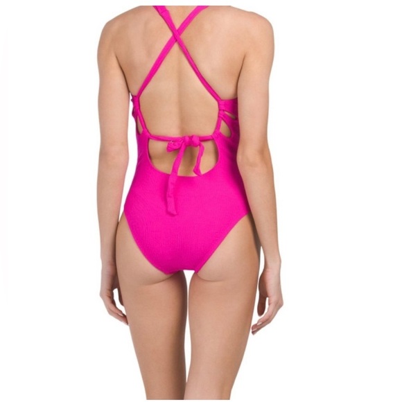 BECCA hot pink Plunge Neck One-piece swimsuit - Picture 2 of 3